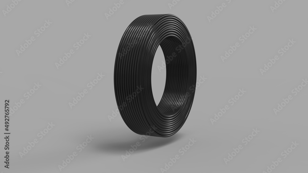 Coil of Electric Cable. Black Cable coil 3D Rendering. Coil of Electric Cable. Black Cable coil 3D Rendering.