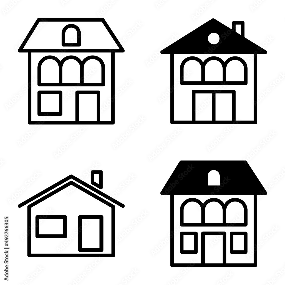 Houses Flat Icon Set Isolated On White Background Houses Flat Icon Set Isolated On White Background