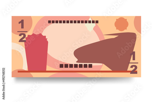 Bahraini Dinar Vector Illustration. Bahrain money set bundle banknotes. Paper money 1/2 BHD. Flat style. Isolated on white background. Simple minimal design.