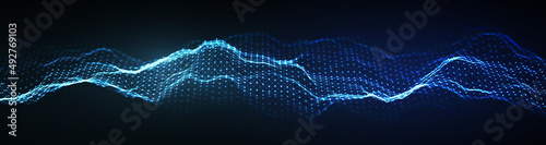 Technology background vector illustration. Digital blue web banner. Sound waves and motion waves.