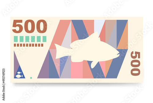 Aruban Florin Vector Illustration. Aruba, Netherlands money set bundle banknotes. Paper money 500 AWG. Flat style. Isolated on white background. Simple minimal design.