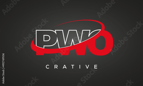 PWO creative letters logo with 360 symbol vector art template design