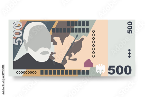 Albanian Lek Vector Illustration. Albania money set bundle banknotes. Paper money 500 ALL. Flat style. Isolated on white background. Simple minimal design. photo