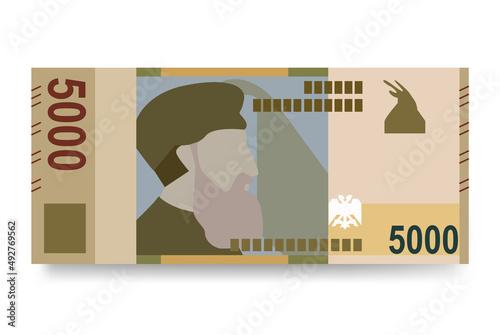 Albanian Lek Vector Illustration. Albania money set bundle banknotes. Paper money 5000 ALL. Flat style. Isolated on white background. Simple minimal design.