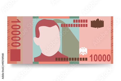 Albanian Lek Vector Illustration. Albania money set bundle banknotes. Paper money 10000 ALL. Flat style. Isolated on white background. Simple minimal design.