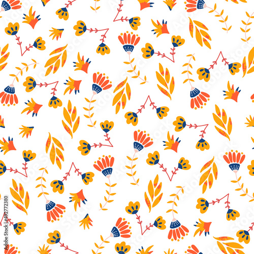 Cute Yellow Summer Botanicals Vector Seamless Pattern