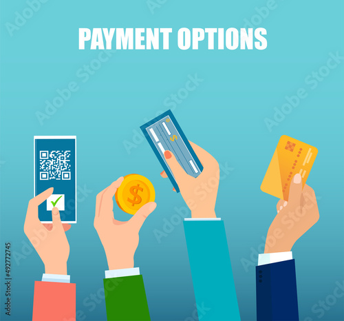 Vector concept of payment methods and options or ways to transfer finances.