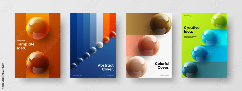 Colorful banner A4 vector design template bundle. Creative 3D balls brochure layout composition.