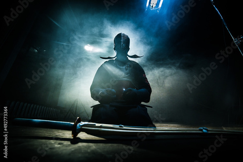 kendo. fighter getting ready for a fight