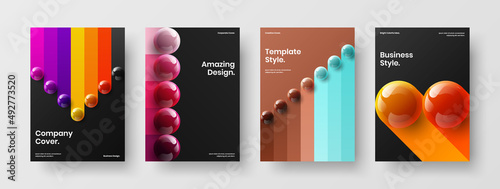 Original catalog cover design vector template bundle. Vivid 3D balls pamphlet concept set.