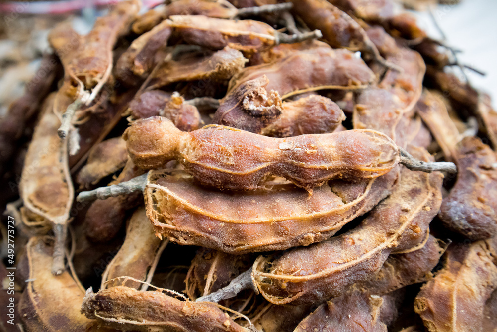 Peeled stock of tamarind in a place
