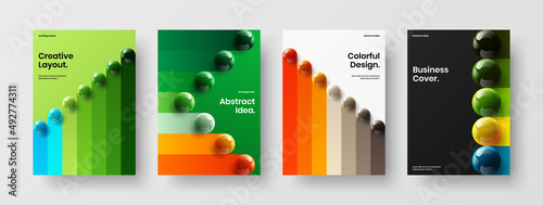 Abstract realistic balls placard illustration set. Original company identity A4 vector design concept bundle.