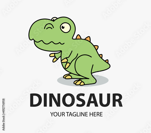 Funny cute dinosaur logo. Tyrannosaur mascot. Jungle Dinosaur animal cartoon character icon flat illustration vector, T Shirt Print, Web icon.
