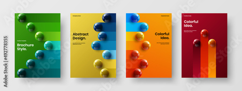 Fresh booklet A4 vector design concept set. Creative 3D balls corporate identity template composition.