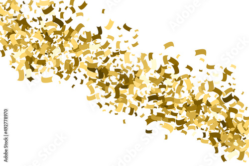 Golden Explosion Of Confetti. Gold Glitter Texture Isolated On White. Amber Particles Color. Celebratory Background. Vector Illustration  Eps 10.