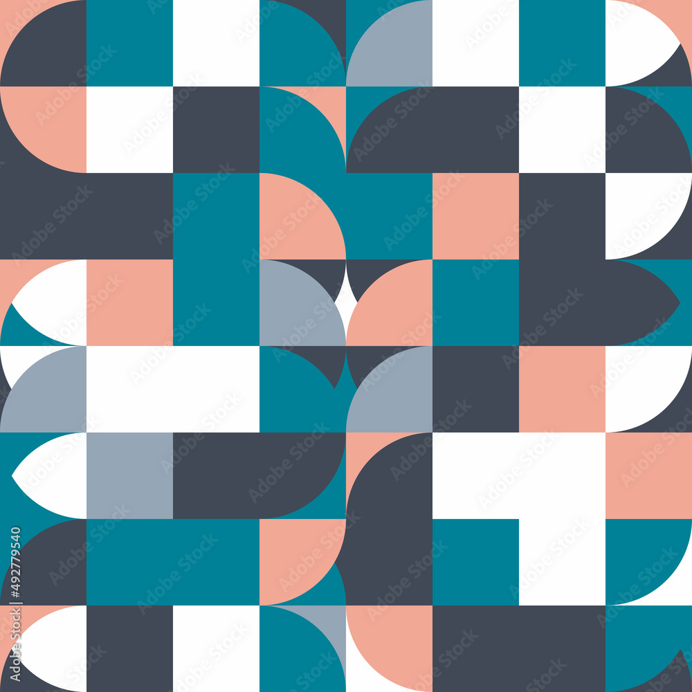 Mid-century geometric abstract vector seamless pattern with simple ...