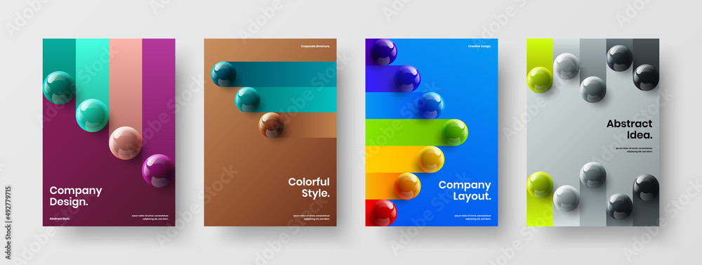 Modern realistic spheres brochure template bundle. Trendy cover A4 design vector concept set.