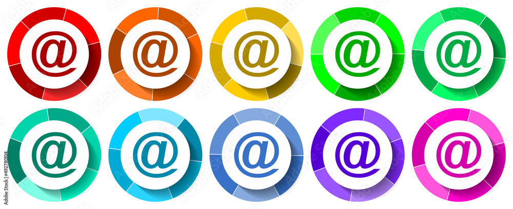 Email icon set, mail flat design vector illustration in 10 colors options for mobile applications and webdesign Email icon set, mail flat design vector illustration in 10 colors options for mobile applications and webdesign