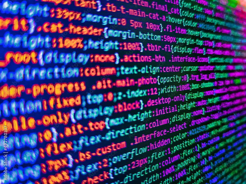 Software or Programing Code Display Close Up. Use for Tech