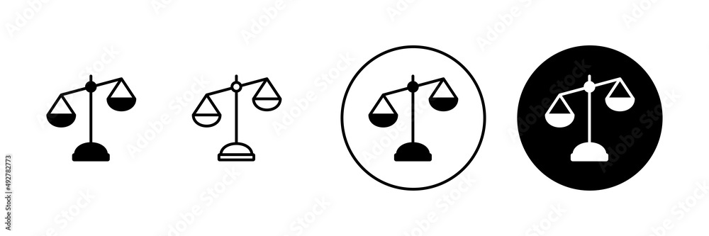 Scales icons set. Law scale icon. Justice sign and symbol Scales icons set. Law scale icon. Justice sign and symbol