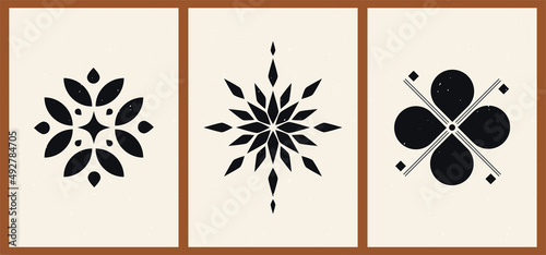 A set of three black and beige aesthetic geometric backgrounds. Minimalist social media posters, cover designs, web, home decor. Vintage bright illustrations with shapes, circles, lines, rectangles