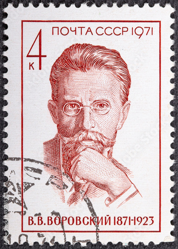 USSR - CIRCA 1971: A stamp printed in USSR shows portrait Vatslav Vorovsky 1871-1923 , Revolutionary and Diplomat, 1971 photo