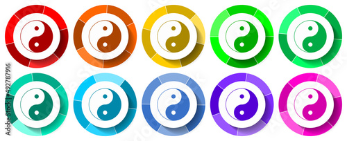 Ying yang icon set, religion flat design vector illustration in 10 colors options for mobile applications and webdesign