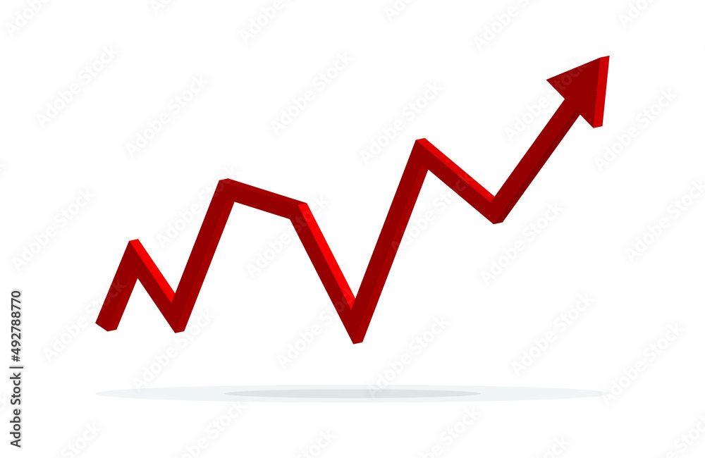 Growing business 3d arrow on white, Profit red arrow, Vector illustration.Business concept, growing chart. Concept of sales symbol icon with arrow moving up. Economic Arrow With Growing Trend. Growing business 3d arrow on white, Profit red arrow, Vector illustration.Business concept, growing chart. Concept of sales symbol icon with arrow moving up. Economic Arrow With Growing Trend.