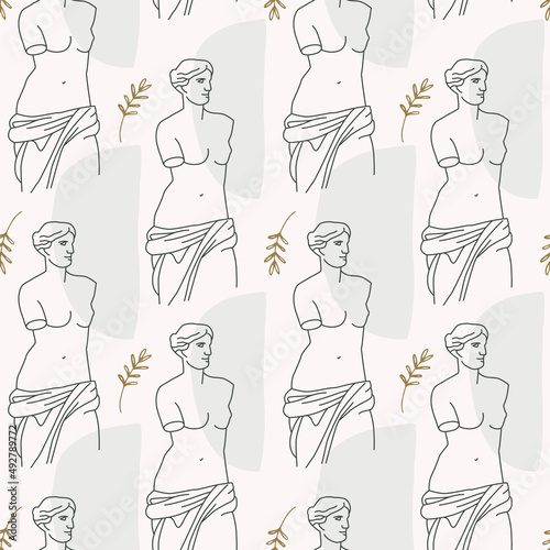 Antique Greek Sculptures pattern. Background, wallpaper, poster template