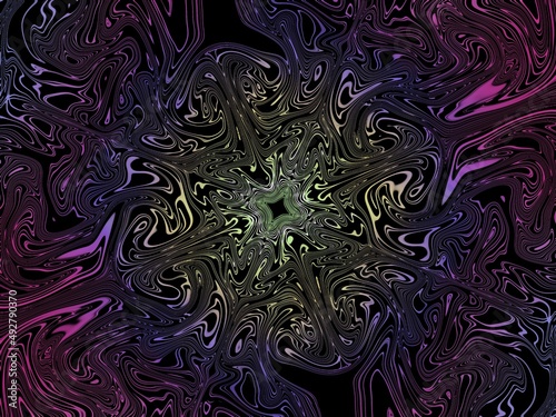 Abstract fractal colorful liquid flow glowing in dark background 
