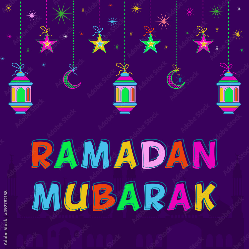 Ramadan Kareem Navy Dark Abstract Greeting Background.