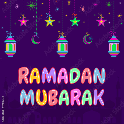 Ramadan Kareem Navy Dark Abstract Greeting Background.