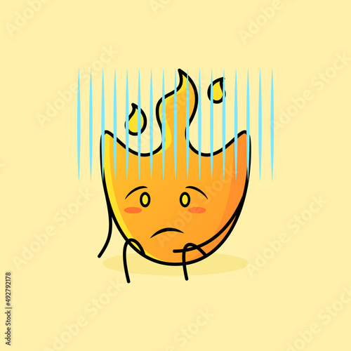 cute fire cartoon with hopeless expression. suitable for logos, icons, symbols or mascots