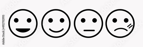 Emotion Faces satisfaction level. Range to assess the emotions of your content. Feedback in form of emotions. User experience. Customer feedback. Excellent, good, normal, bad, awful.