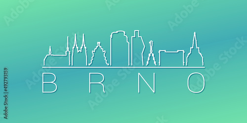 Brno, Czechia Skyline Linear Design. Flat City Illustration Minimal Clip Art. Background Gradient Travel Vector Icon.