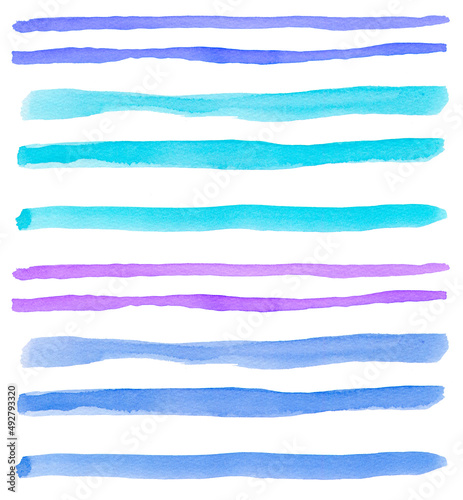 水彩の線 寒色 水色と青と紫