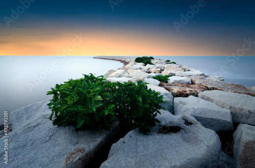 Beautiful scenery of a breakwater alongside the beach