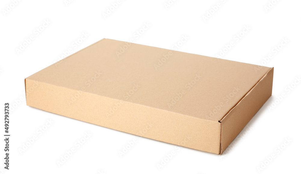 One closed cardboard box isolated on white One closed cardboard box isolated on white