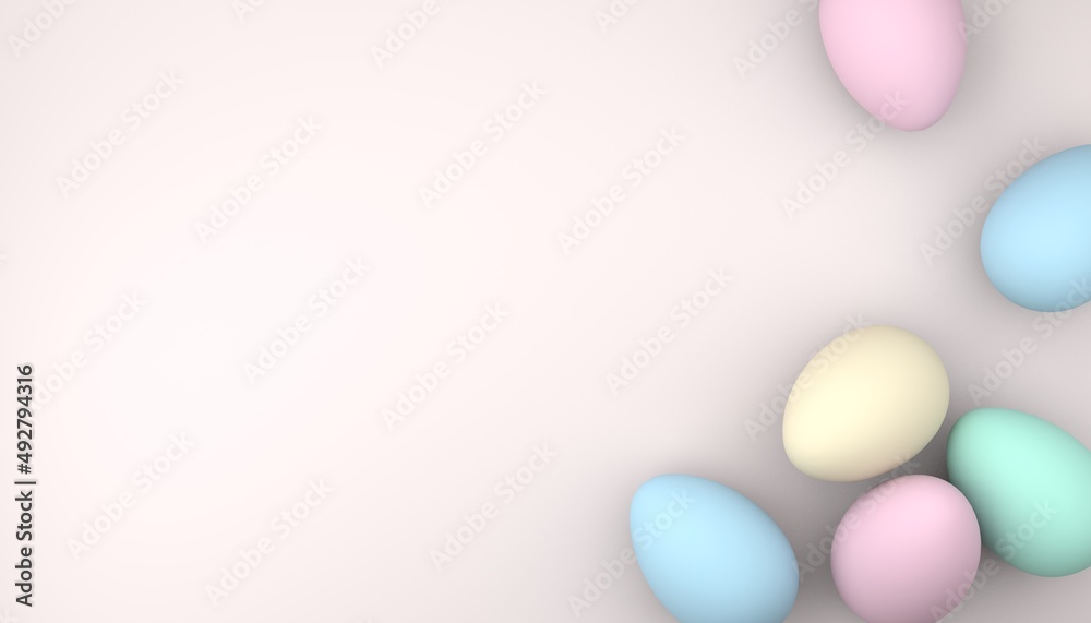 Colorful Easter eggs on pastel pink background. 3D rendering.