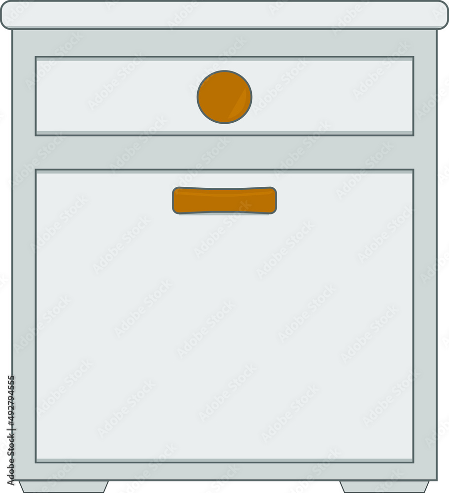 dark grey and light gray dresser with 1 drawer and 1 door, with yellow handles simulating gold. dark grey and light gray dresser with 1 drawer and 1 door, with yellow handles simulating gold.