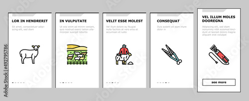 Sheep Breeding Farm Business Onboarding Mobile App Page Screen Vector. Sheep Breeding And Food Producing From Farmland Animal, Lamb Meat And Milk . Lanolin Wool Wax And Electric Devices Illustrations