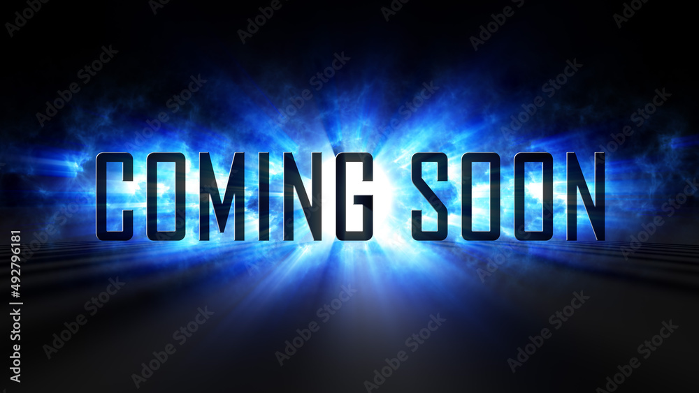 Epic Cinematic Coming Soon Text Effect With Misty Blue Shine 3D Volume Light Rays And Shadow On The Floor