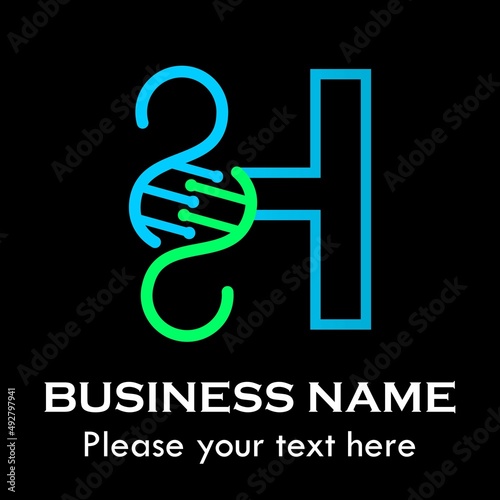 Letter h DNA logo template. Design with chromosome symbol. Suitable for research, science, medical, logotype, technology, lab, molecule, protein, nucleus etc