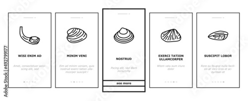 Clam Marine Sea Farm Nutrition Onboarding Mobile App Page Screen Vector. Ocean Quahog And Surf Clam, Pearl Oyster Shell And Mussel, Donax Pacific Geoduck . Seafood Delicious Nutrient Illustrations photo