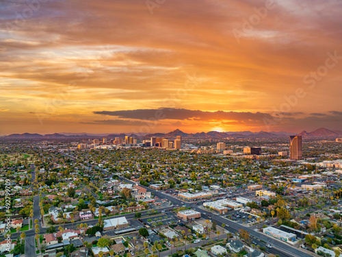 Phoenix, Arizona, USA Drone Downtown Skyline Aerial