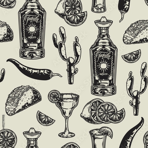 Monochrome mexican drink seamless pattern