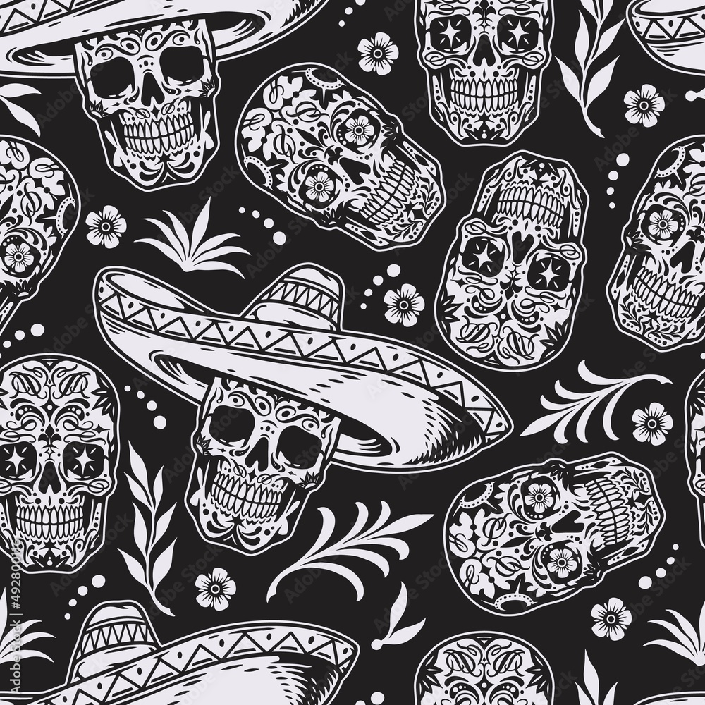 Creative sugar skull seamless pattern