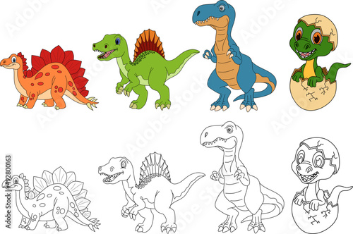 vector drawing of cartoon dinosaur  for coloring book. 