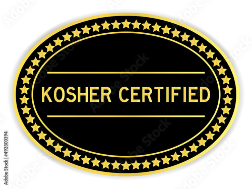 Black and gold color round label sticker with word kosher certified on white background