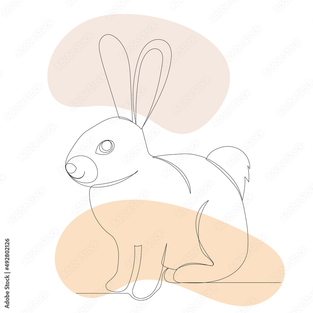 Fototapeta premium rabbit drawing in one continuous line, isolated